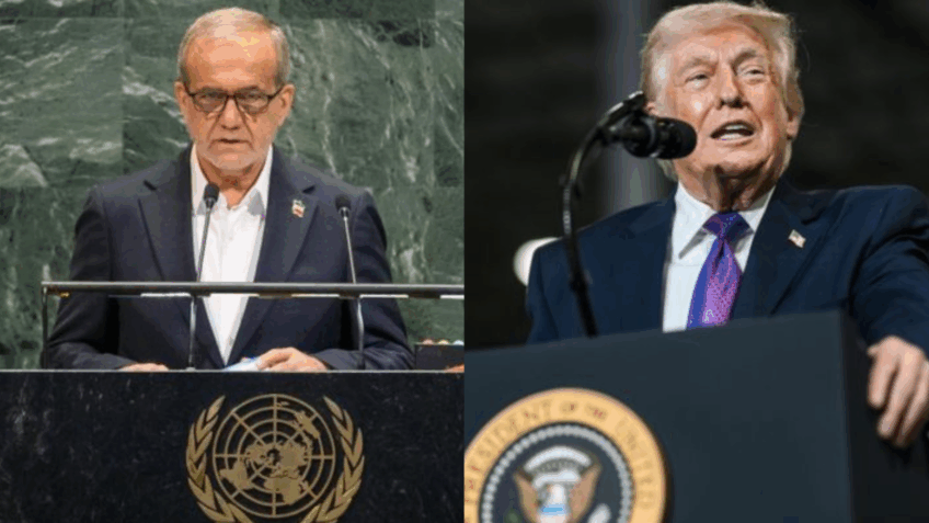 Na imagem, o presidente do Irã, Masoud Pezeshkian, e o presidente dos Estados Unidos, Donald Trump