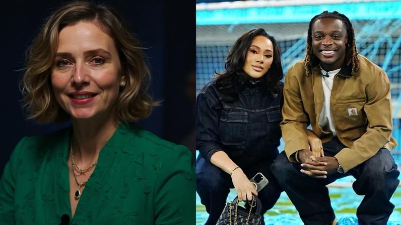 Montagem com fotos de France Pierron, Jeremy Doku e esposa