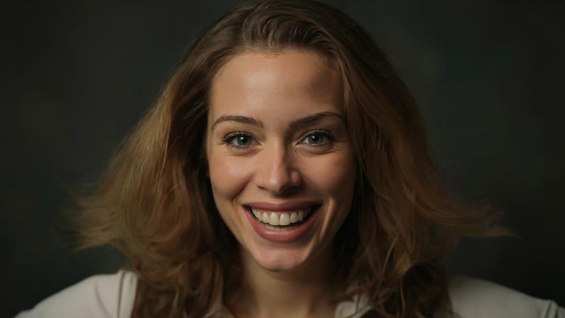 Billie Piper pictured in the final episode of Doctor Who's most recent series, smiling at the camera amidst an orange glow