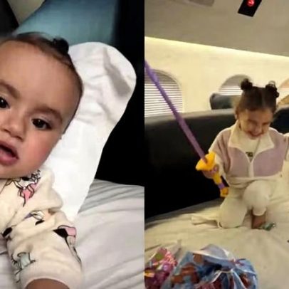 Filhas de Bruna Biancardi e Neymar viajam aos EUA em avião