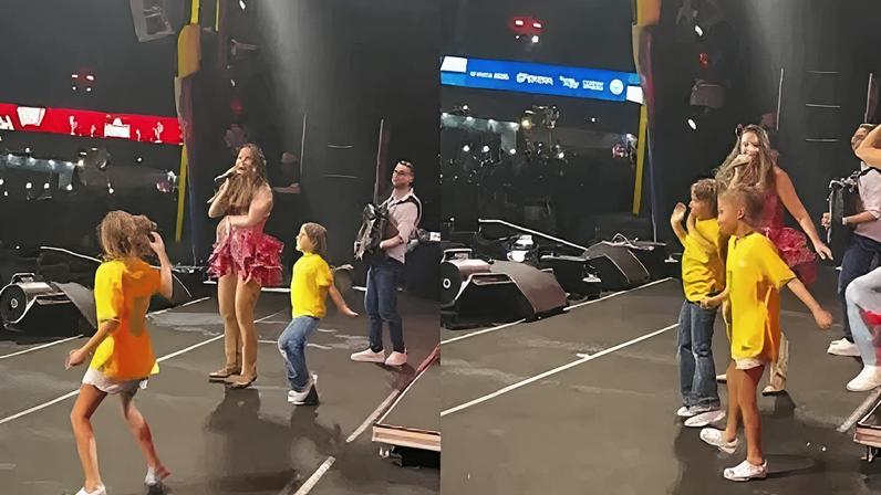 Ivete Sangalo canta e dança com as filhas gêmeas em show no São João de Petrolina, em Petrolina