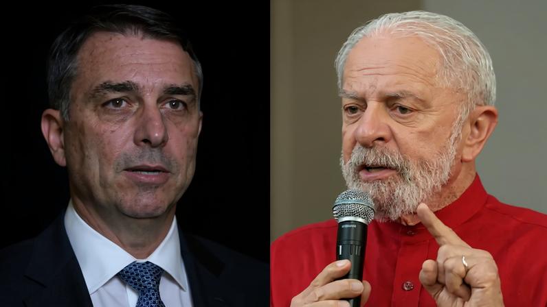 O senador Flávio Bolsonaro (PL-RJ); e o presidente Luiz Inácio Lula da Silva (Edilson Rodrigues/Agência Senado/Rovena Rosa/Agência Brasil/Divulgação)