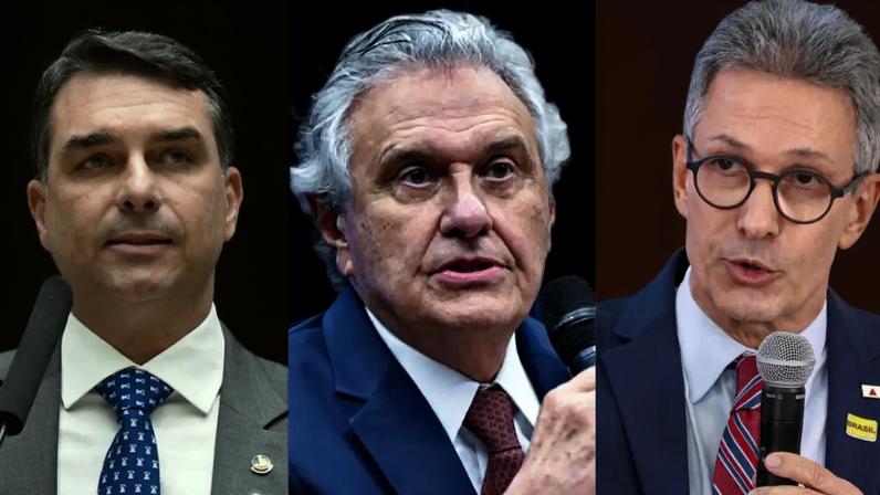 Flávio Bolsonaro, Ronaldo Caiado e Romeu Zema (Andressa Anholete/Agência Senado, Zeca Ribeiro/Câmara dos Deputados e Marcelo Camargo/Agência Brasil/.)