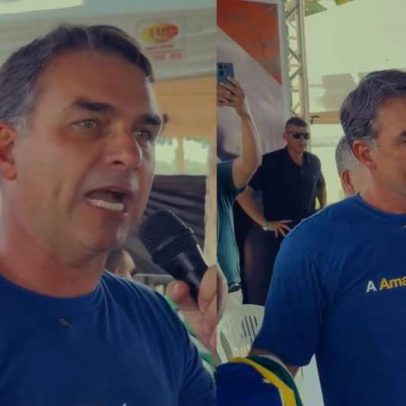 Flávio Bolsonaro chama camisa da seleção de Bolsonaro em discurso no Pará