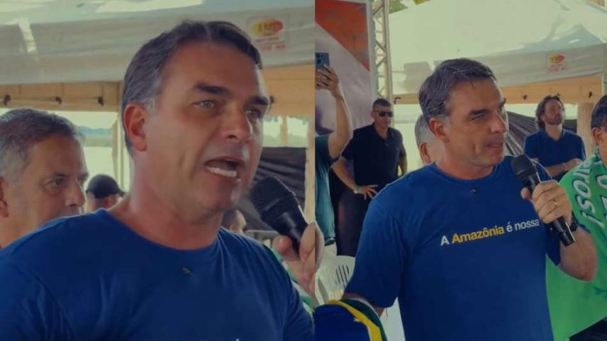Flávio Bolsonaro chama camisa da seleção de Bolsonaro em discurso no Pará