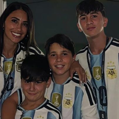 Esposa de Messi posa com os filhos e exalta noite histórica do marido