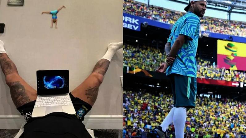 Neymar postou foto de alongamento depois do treino com a Seleção Brasileira