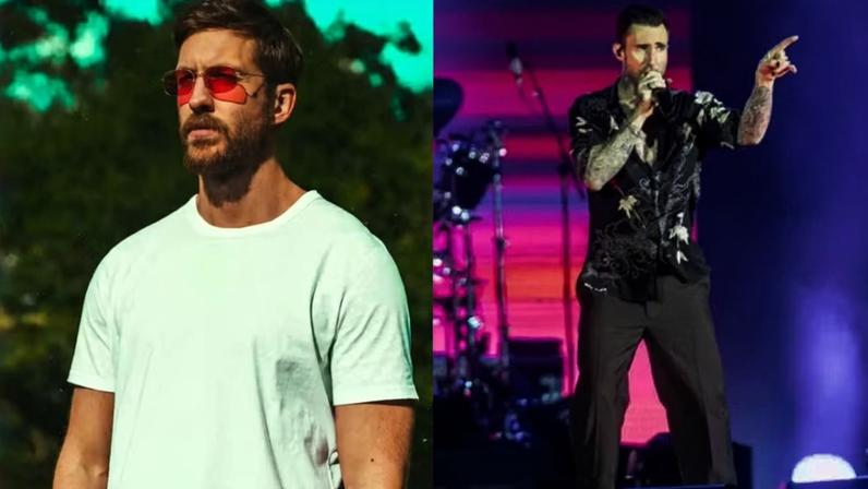 Calvin Harris e Adam Levine, do Maroon 5 — Foto: Reprodução e Fábio Tito/g1