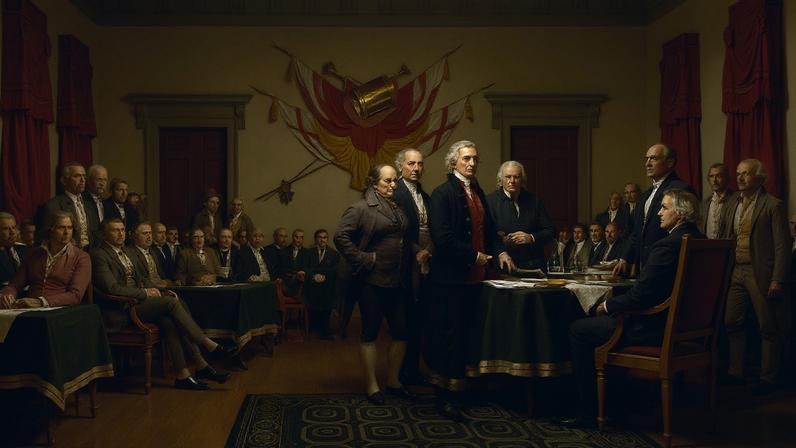 Quadro de John Trumbull mostra cinco dos Founding Fathers apresentam o rascunho da Declaração de Independência ao Segundo Congresso Continental, na Filadélfia. (Foto: Wikimedia Commons/Domínio público)