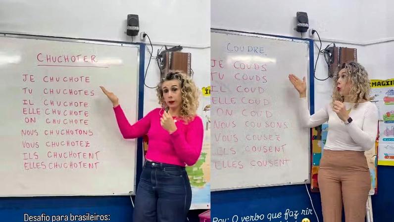 Professora e linguista viraliza com conjugações verbais em francês — Foto: Reprodução/Redes sociais