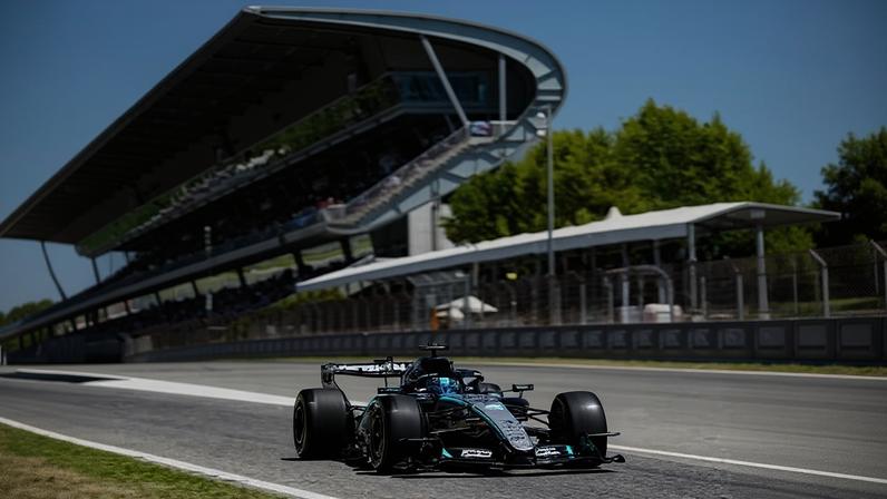 George Russell, da Mercedes, durante o treino 1 do GP de Barcelona-Catalunha 2026