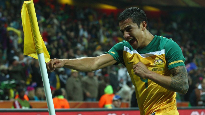 Comemoração icônica de Tim Cahill pela Austrália — Foto: Ryan Pierse - FIFA/FIFA via Getty Images