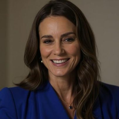 Kate Middleton usa look azul vibrante em visita solo a centro de câncer