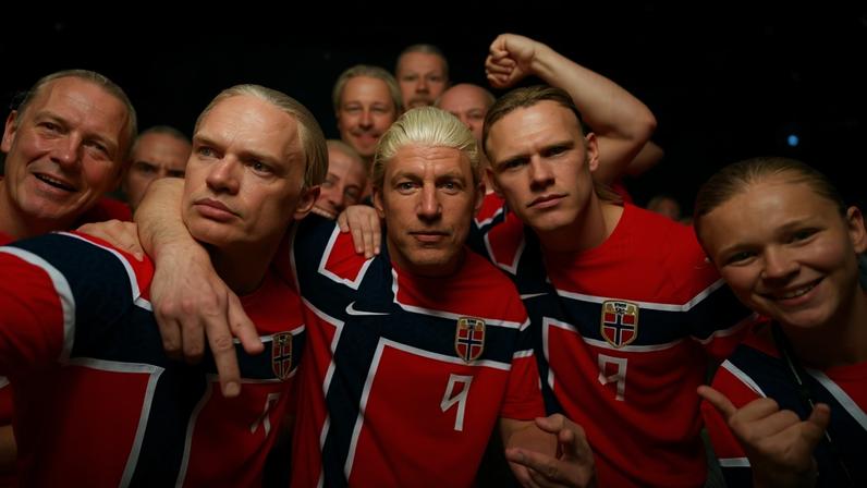 Channing Tatum na torcida da Noruega em jogo contra a França pela Copa do Mundo — Foto: Getty