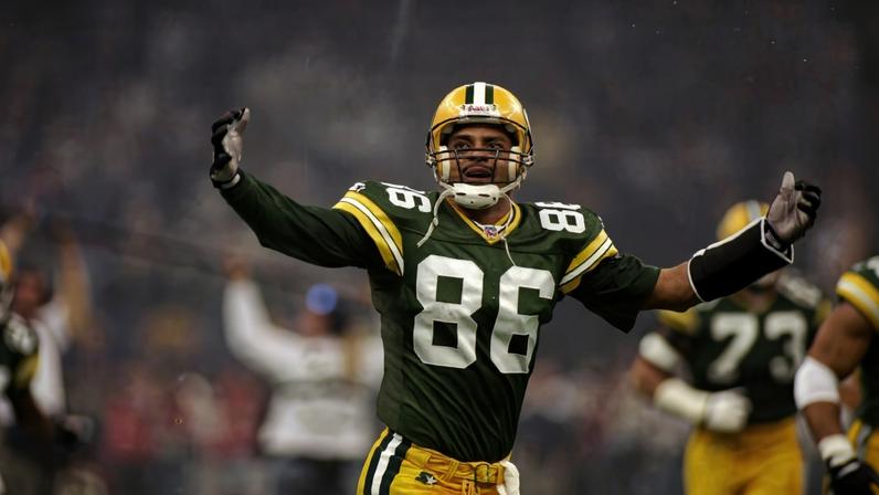 Antonio Freeman marcou um touchdown de 81 jardas na vitória dos Packers sobre os Patriots no Super Bowl XXXI, em 1997 — Foto: Al Bello/Getty