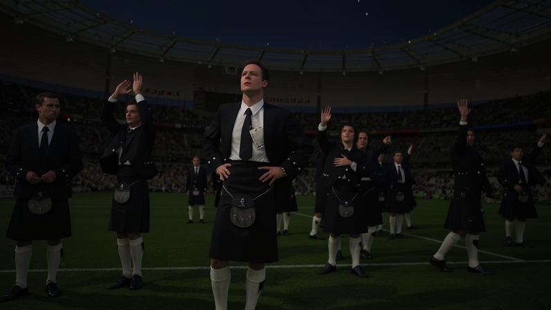Jogadores da Escócia vestem o kilt durante a abertura da Copa do Mundo de 1998 — Foto: Getty Images