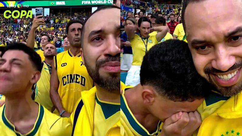 Gil do Vigor e sobrinho emocionam ao cantar hino em jogo da Seleção