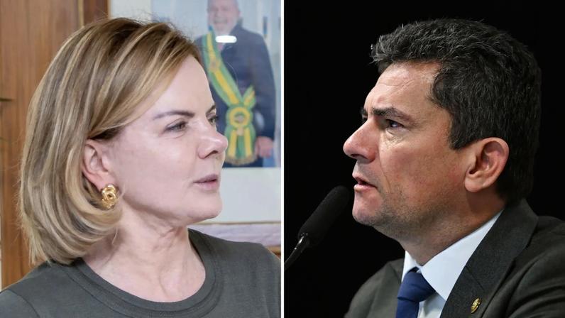 Gleisi Hoffmann e Sergio Moro: antigos desafetos desde a operação Lava Jato e a prisão de Lula em Curitiba. (Foto: Fotomontagem/Gazeta do Povo - Fotos: Brito Júnior/SRI-PR e Saulo Cruz/Agência Senado)