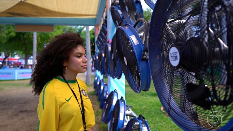 Sensação térmica durante partida do Brasil contra a Escócia pode chegar a 43ºC — Foto: Jornal Nacional/ Reprodução