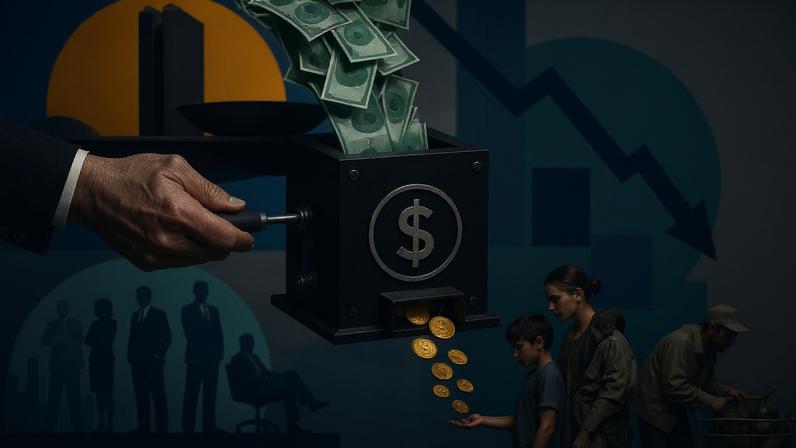 O discurso político diz que o Estado sustenta os pobres, mas a estrutura tributária mostra algo muito diferente. Em larga medida, são os pobres que sustentam o Estado. (Foto: Imagem criada utilizando Open AI/Gazeta do Povo)