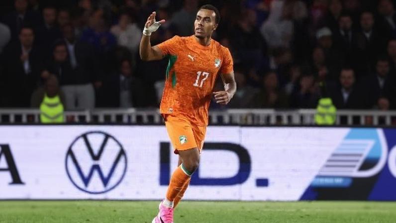 Guela Doue, da Costa do Marfim, comemora gol contra a França em amistoso pré-Copa