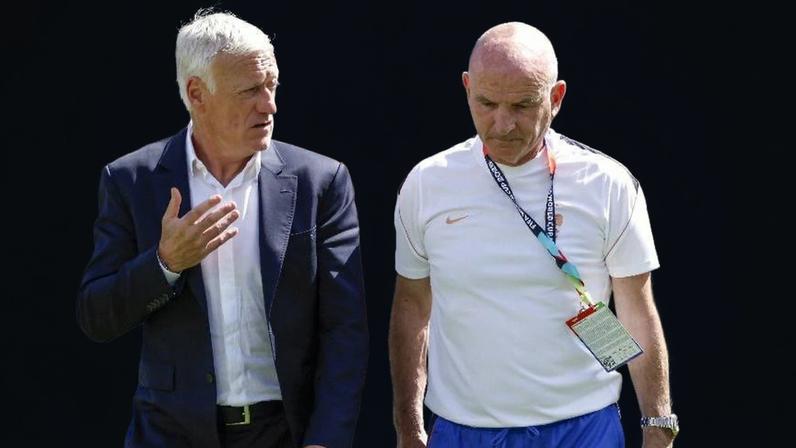 Guy Stéphan (dir.) comandou a França contra a Noruega; Deschamps (esq.) foi liberado para velório da mãe