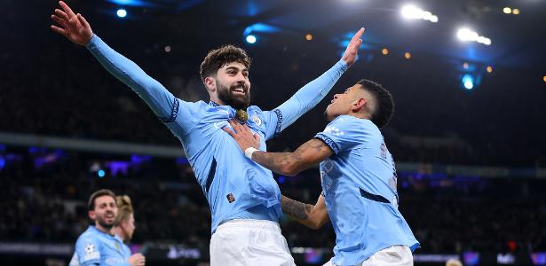 Gvardiol comemora gol marcado pelo Manchester City contra o Brugge na Champions