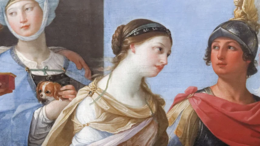 Helena de Troia (ao centro), em detalhe de "O rapto de Helena", de Guido Reni. (Foto: Wikimedia Commons/Domínio público)