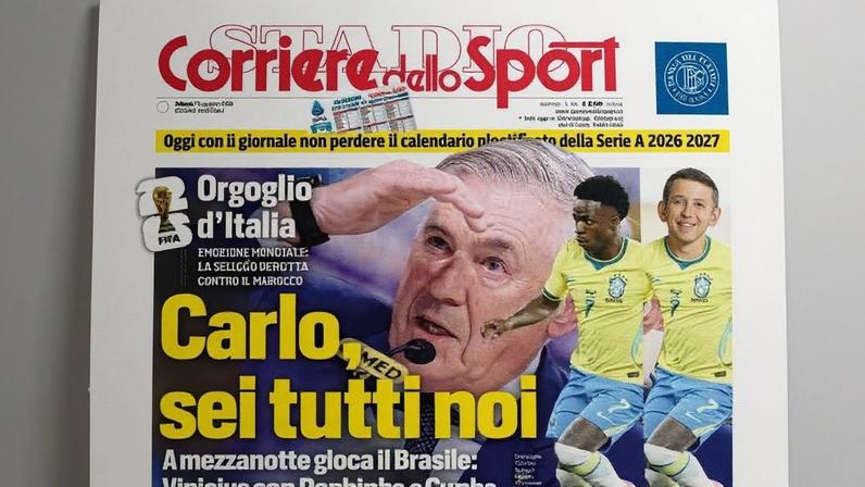 Sem Itália na Copa, jornal italiano abraça Brasil de Ancelotti — Foto: Reprodução