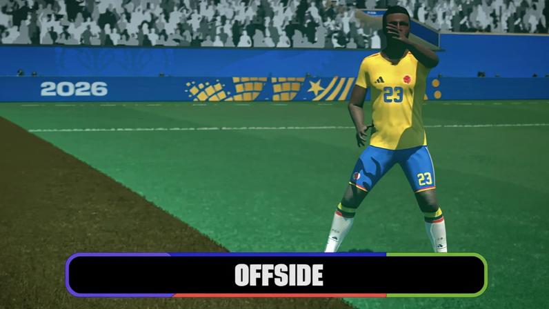 Impedimento que anulou o gol do Colômbia — Foto: Reprodução