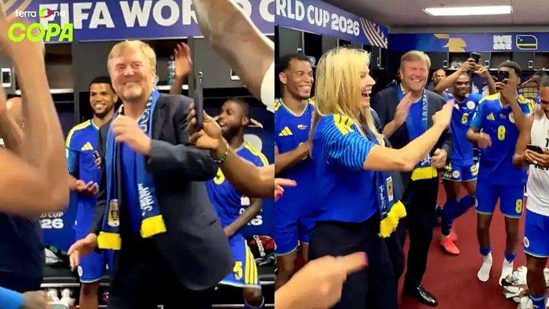 Rei e rainha da Holanda dançam com jogadores de Curaçao após empate histórico