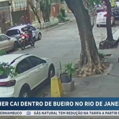 Mulher cai em bueiro no Rio de Janeiro e é resgatada