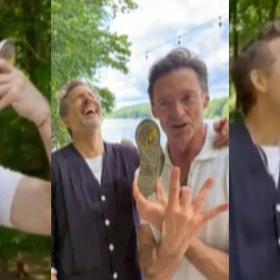 Hugh Jackman e Ryan Reynolds participam de tradição australiana e bebem no sapato