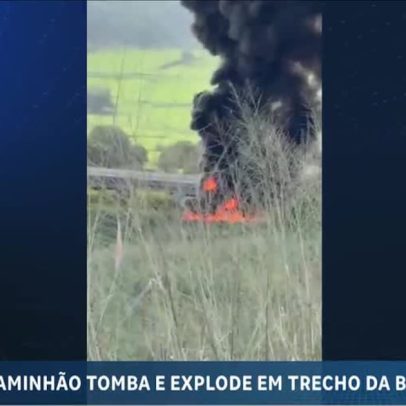 Caminhão-tanque tomba e explode na BR-101, em Alagoas