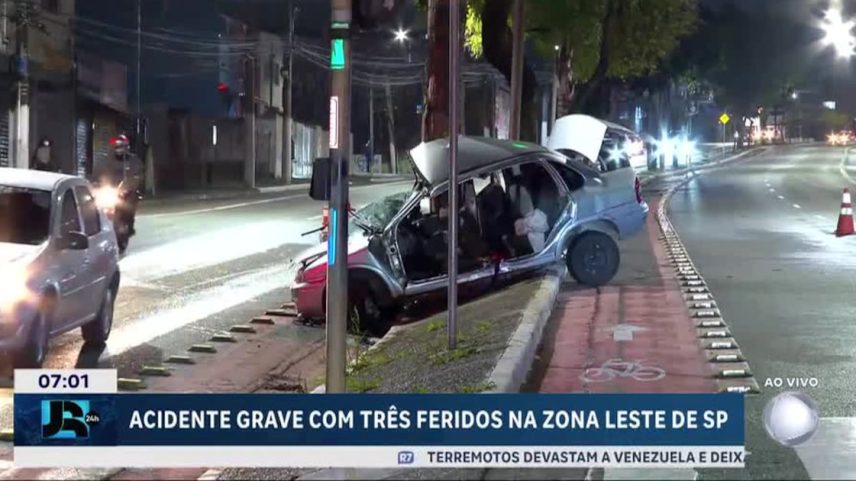 Acidente grave deixa três feridos na zona leste de São Paulo