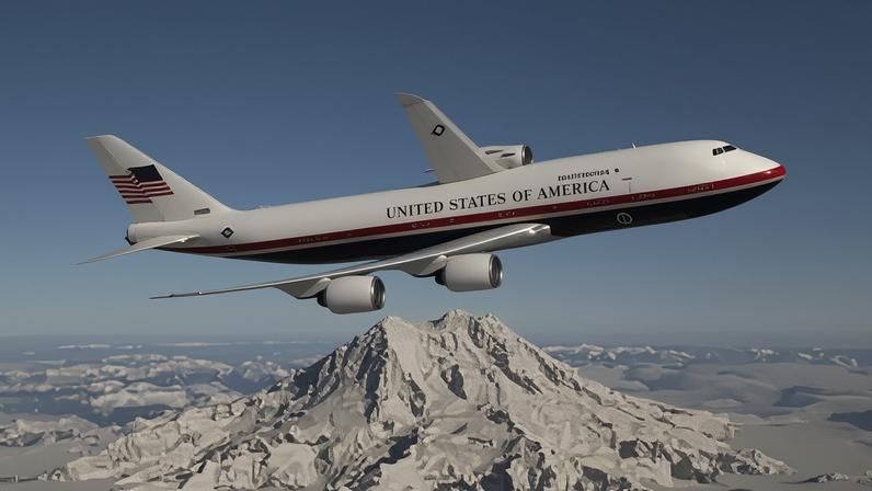Representação artística do novo esquema de pintura do VC-25B, que servirá como Air Force One