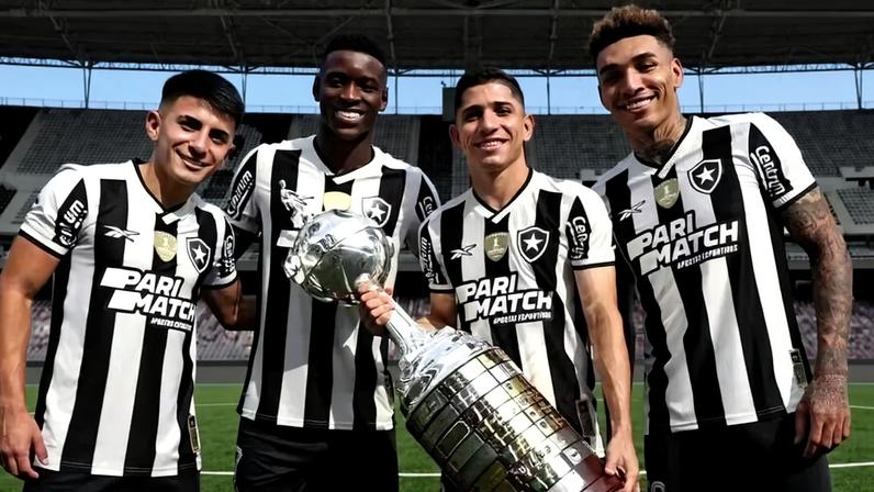 Thiago Almada, Luiz Henrique, Savarino e Igor Jesus foram campeões da Libertadores com o Botafogo (Foto: Vítor Silva/Botafogo)