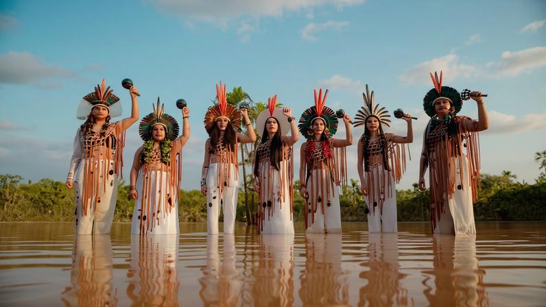 Projeto Sonora Brasil: do Pará, o coletivo Suraras do Tapajós apresenta um carimbó protagonizado por mulheres indígenas do Baixo Tapajós. — Foto: Divulgação