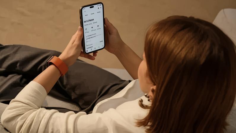 Mulher utilizando serviços financeiros do Inter pelo aplicativo de celular.