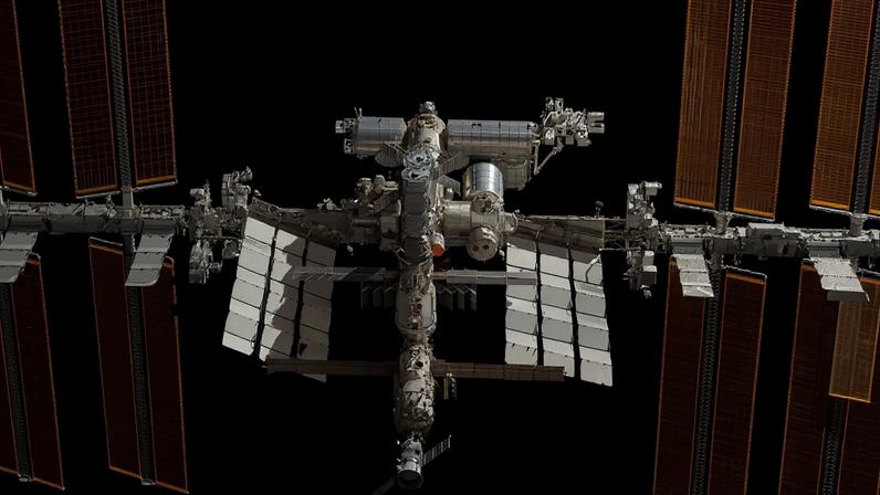 The station pictured from the SpaceX Crew Dragon