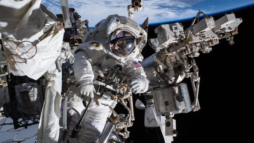 NASA astronaut Chris Williams is pictured outside the International Space Station during a spacewalk to complete the build and installation of a modification kit ahead of future solar array installation on the 2A power channel of the space station. It was William’s first spacewalk of his career, and the 278th in support of space station maintenance, upgrades, and assembly.