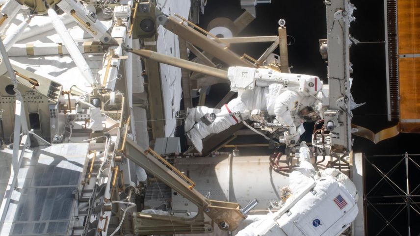 NASA astronauts Jessica Meir and Chris Williams, both Expedition 74 flight engineers, are pictured outside the International Space Station during a spacewalk to complete installation of a modification kit ahead of future solar array installation on the 2A power channel of the orbital outpost. It was William’s first spacewalk, Meir's fourth, and the 278th in support of space station maintenance, upgrades, and assembly.