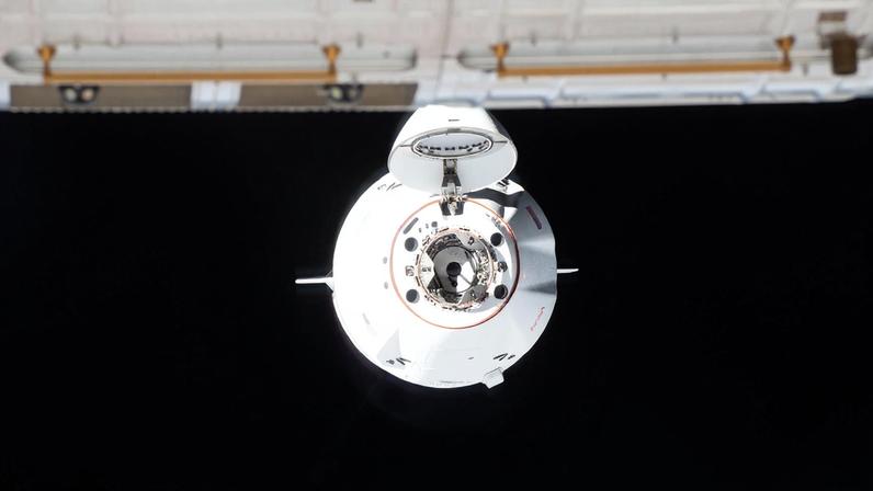 A SpaceX Dragon cargo spacecraft approaches the International Space Station for an automated docking to the Harmony module’s forward port on May 17, 2026. Dragon delivered nearly 6,500 pounds of food, supplies, and equipment for the Expedition 74 crew.