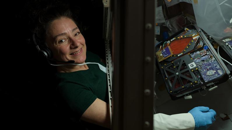 NASA astronaut and Expedition 74 flight engineer Jessica Meir works inside the Kibo laboratory module's Life Science Glovebox setting up research hardware for a blood stem cell investigation. Meir would later nourish the stem cells that are growing inside a research incubator to help doctors learn how to manufacture and commercialize space-designed therapies for a variety of blood cancers and immune diseases.