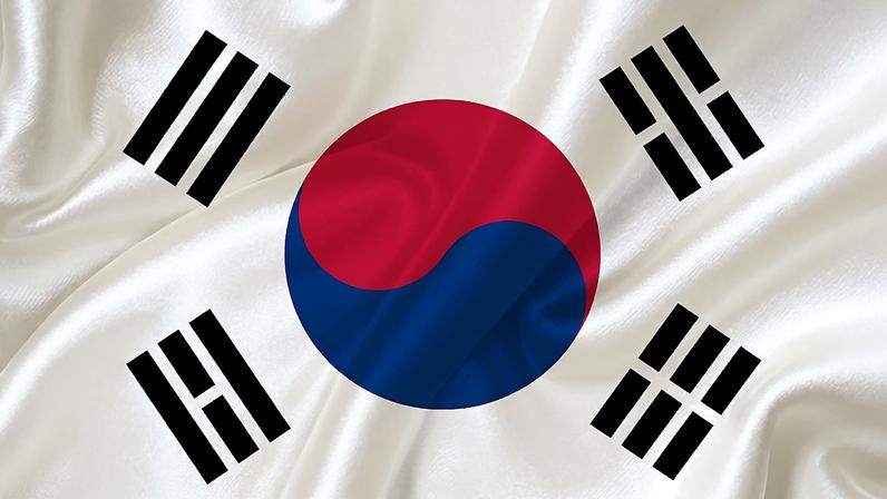 South Korean Flag, three dimensional render, satin texture