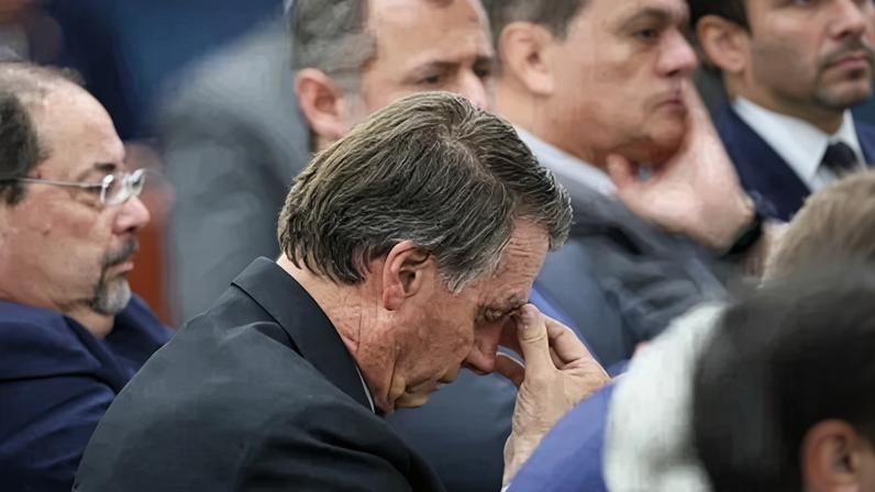 O ex-presidente Jair Bolsonaro durante o interrogatório da ação sobre o plano de golpe de Estado, no STF