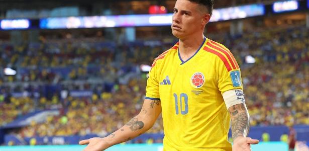 James Rodríguez em ação na partida entre Colômbia e Portugal na Copa do Mundo 2026