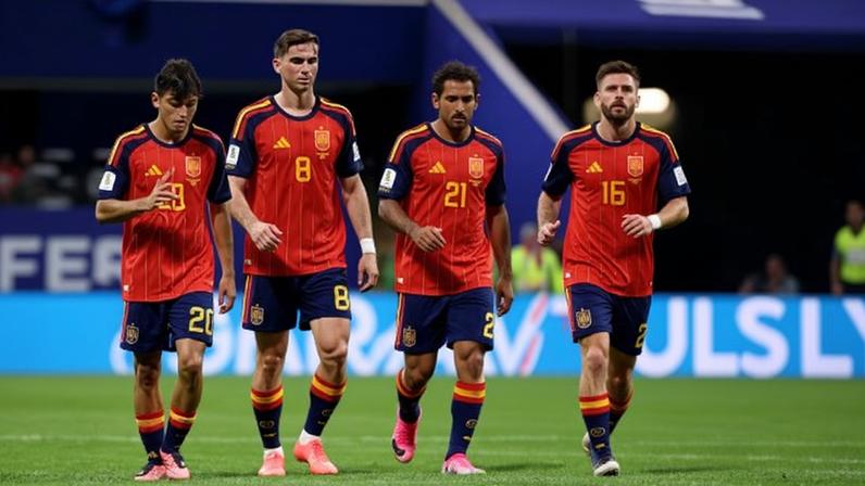 Jogadores da Espanha em jogo contra Cabo Verde pela Copa do Mundo