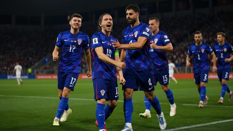 Modric comemora gol marcado pela Croácia na vitória sobre a Tchéquia, nas Eliminatórias para a Copa do Mundo (Foto: Damir Sencar/AFP)