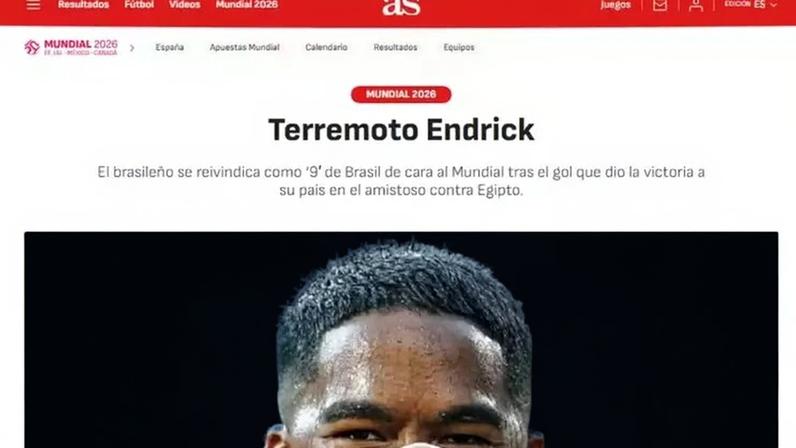 Jornal espanhol chama Endrick de ‘Terremoto’ e aponta jogador como favorito para assumir camisa 9 do Brasil na Copa